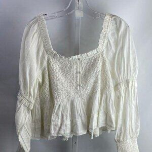 NWT Anthropologie Women's Ivory Smocked Off the Shoulder Peplum Top - Sz L